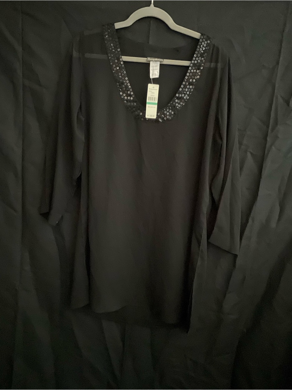 Tommy Bahama Black Embellished Scoop Neck Sheer Tunic